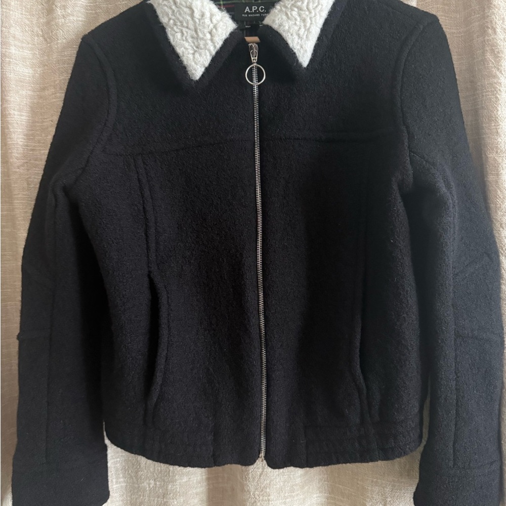 A.P.C. Black Teddy Jacket with Cream Collar